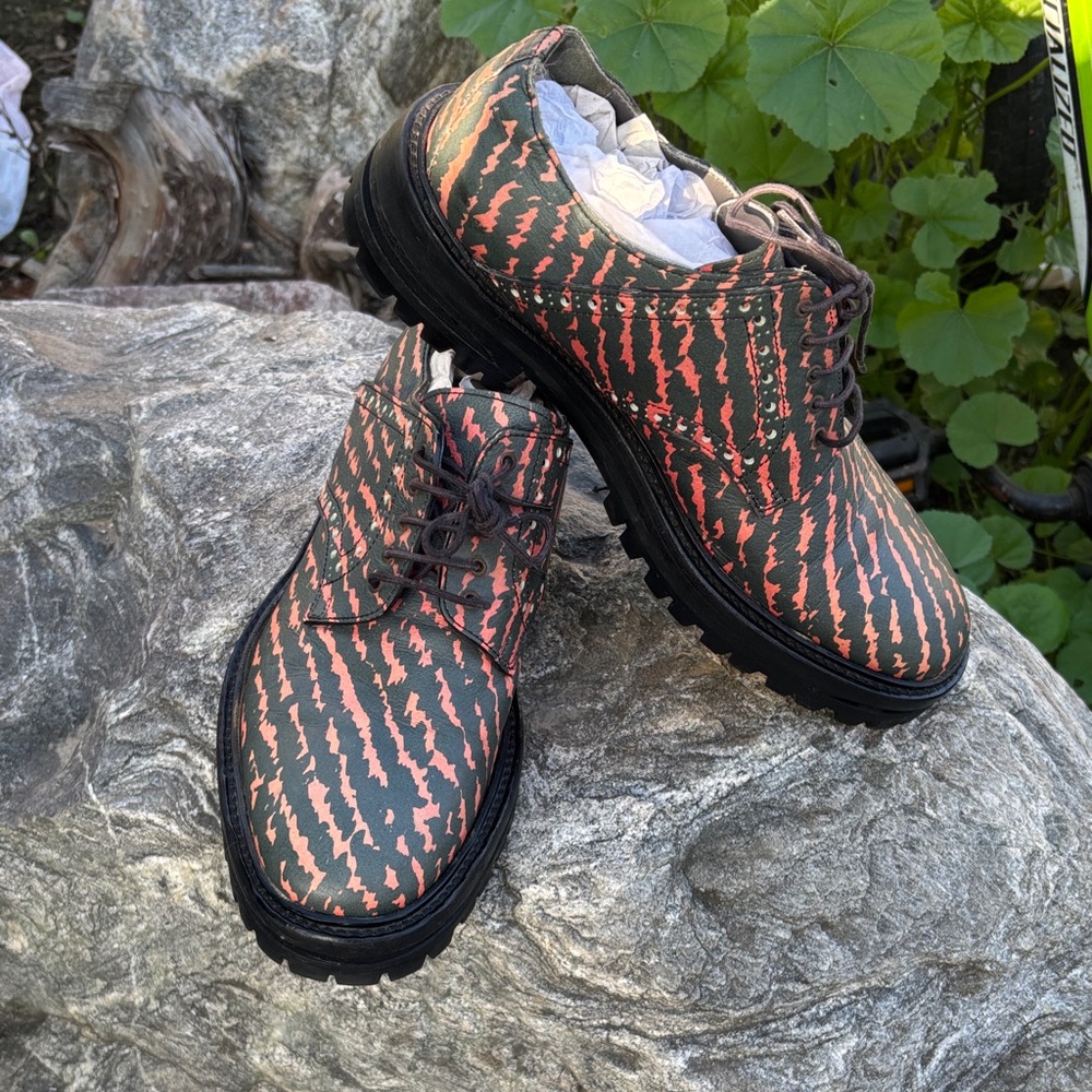Lanvin Black and Orange Patterned Oxfords
